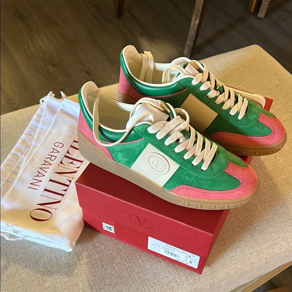 Valentino Vibrant Green and Pink Sneakers